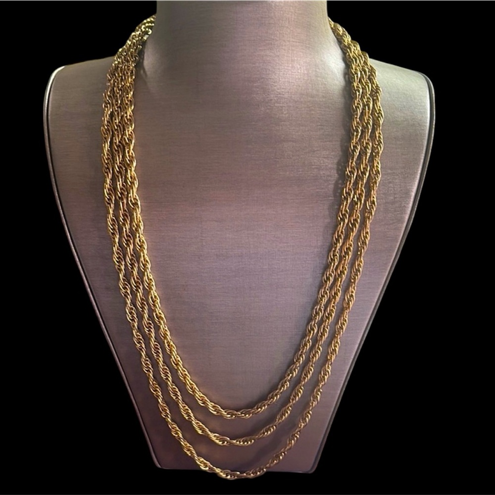 Vintage Gold-tone Three Rope Chain Necklace